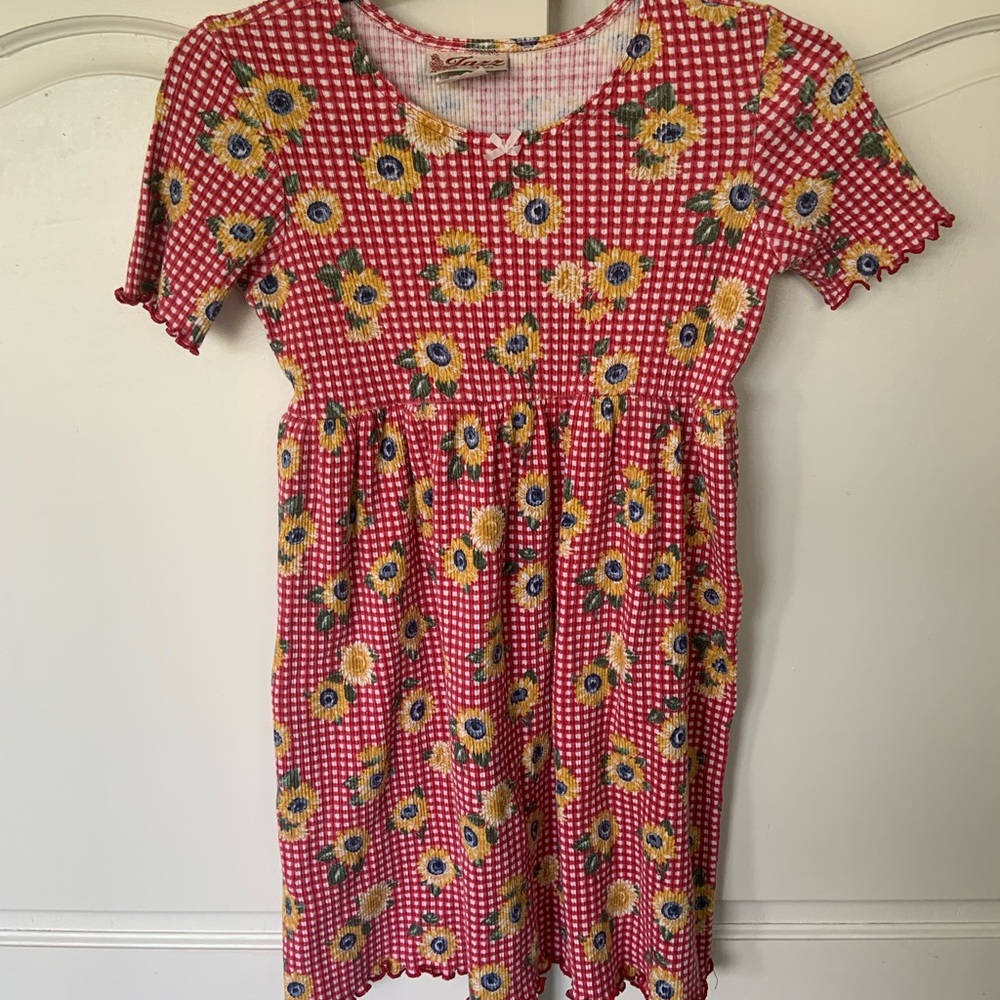 🫐3/$30 Vintage Girls Sunflower and Blueberry Casual Dress size 12